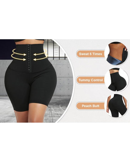 Colanti Modelatori Scurti Negru , Talie Inalta, Modelare Abdomen Si Ridicare Fese, Neopren Sauna