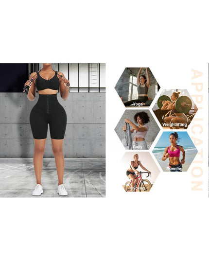 Colanti Modelatori Scurti Negru , Talie Inalta, Modelare Abdomen Si Ridicare Fese, Neopren Sauna