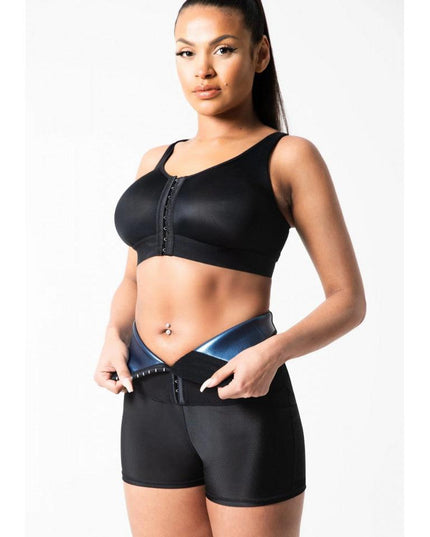 Colanti Modelatori Scurti Negru , Talie Inalta, Modelare Abdomen Si Ridicare Fese, Neopren Sauna