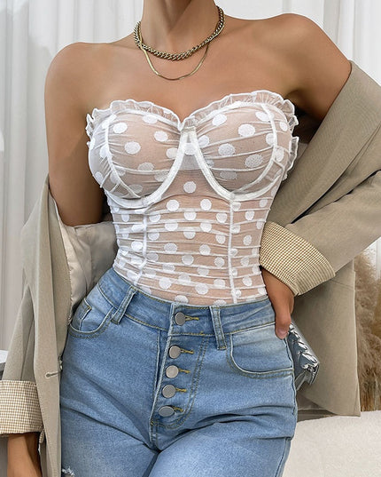 Corset Bustieră Polka Dot cu Deschidere Practică pentru Toaletă - Eleganță și Confort pentru Seri Speciale și Evenimente