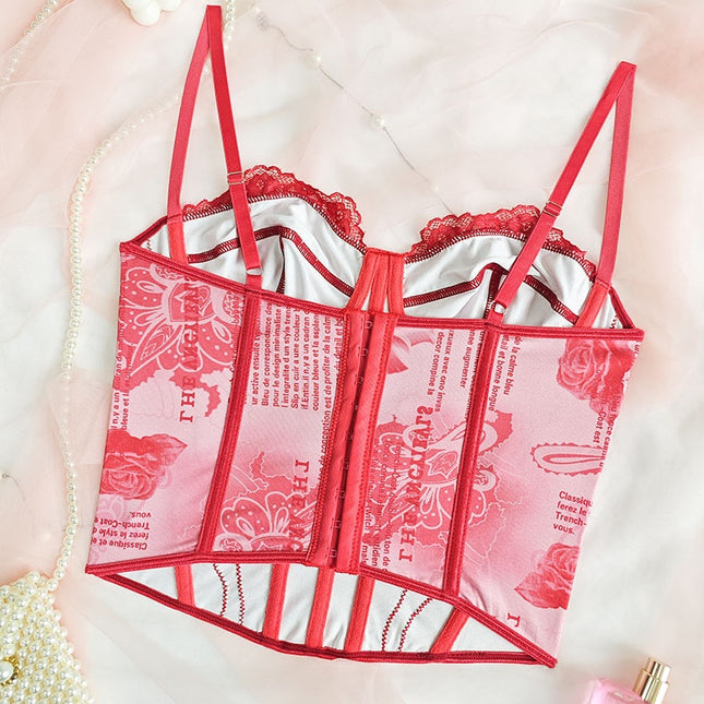 Corset Stil Jurnalistic cu Detalii de Dantelă Roșie - Perfect Pentru O Notă de Eleganță și Stil Unic în Ținutele Tale