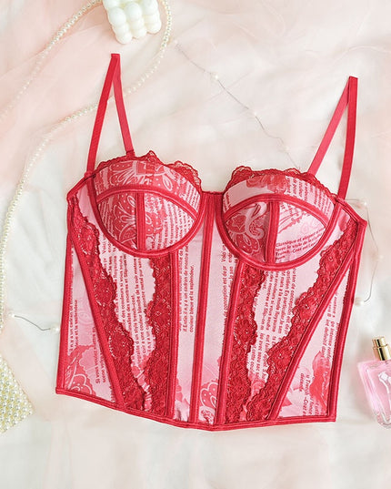 Corset Stil Jurnalistic cu Detalii de Dantelă Roșie - Perfect Pentru O Notă de Eleganță și Stil Unic în Ținutele Tale