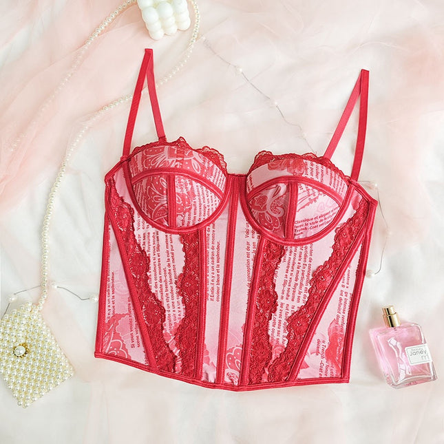 Corset Stil Jurnalistic cu Detalii de Dantelă Roșie - Perfect Pentru O Notă de Eleganță și Stil Unic în Ținutele Tale