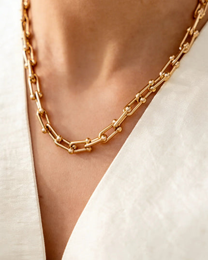 Lant Femei Inox Placat Aur, Model Modern Chain Link, Accesorii Elegante Din Otel Inoxidabil, Bijuterie Eleganta Pentru Tinute De Zi Sau Seara