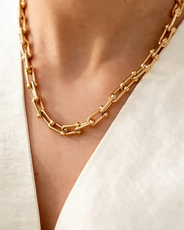 Lant Femei Inox Placat Aur, Model Modern Chain Link, Accesorii Elegante Din Otel Inoxidabil, Bijuterie Eleganta Pentru Tinute De Zi Sau Seara
