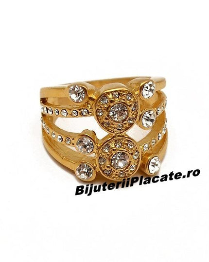 Stelvio Inel Inox Aurit cu --ZIRCONII-- albe IF537 Premium , Oferta