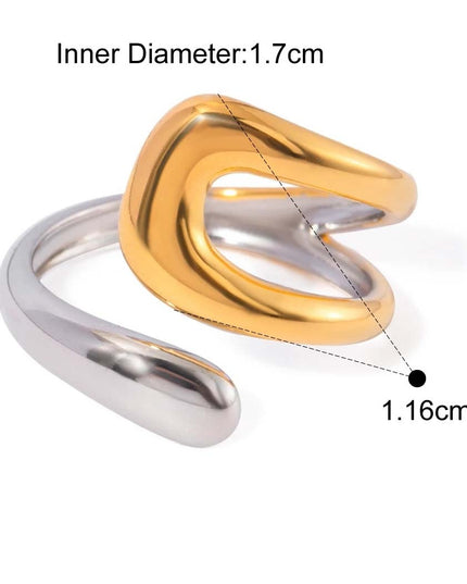 Stelvio Inel Inox Dama in Doua Culori Asimetric Placat Aur Rezistent Apa IF648XY Premium , Oferta