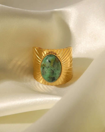 Stelvio Inel Vintage Femei, Placat Aur 14K, Model Retro Elegant Cu Piatra Naturala Verde IF628F Premium , Oferta