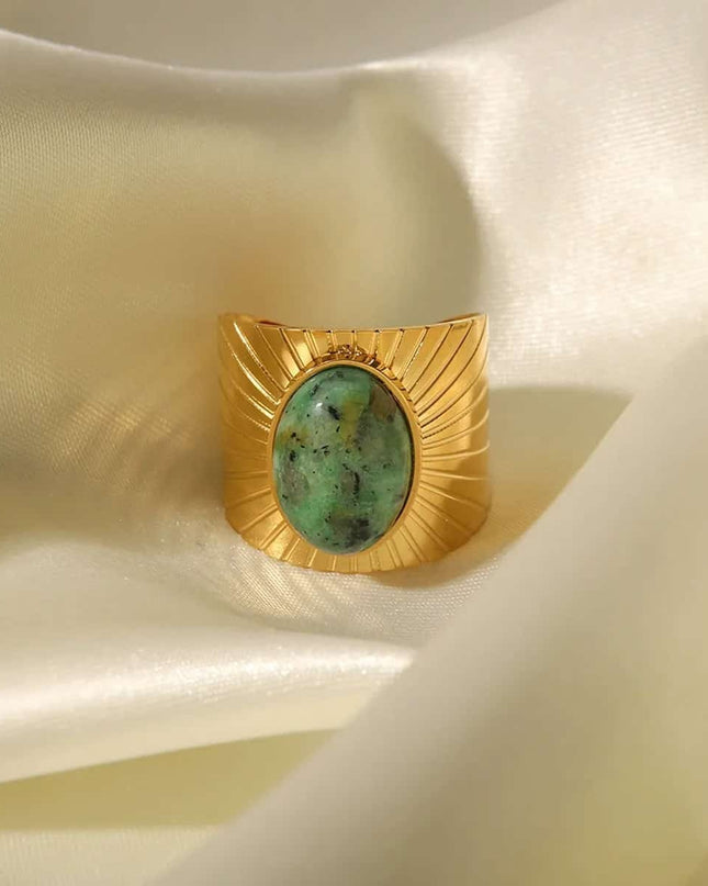Stelvio Inel Vintage Femei, Placat Aur 14K, Model Retro Elegant Cu Piatra Naturala Verde IF628F Premium , Oferta