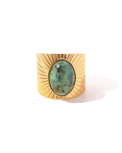 Stelvio Inel Vintage Femei, Placat Aur 14K, Model Retro Elegant Cu Piatra Naturala Verde IF628F Premium , Oferta