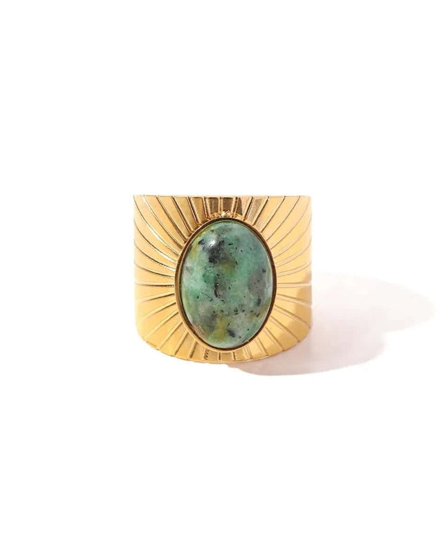 Stelvio Inel Vintage Femei, Placat Aur 14K, Model Retro Elegant Cu Piatra Naturala Verde IF628F Premium , Oferta