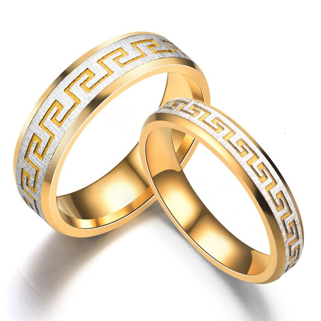 Stelvio Inele Cuplu , Model Clasic Grecesc, Placate Auriu Si Argintiu, Design Premium, Accesoriu Elegant Pentru Femei Si Barbati cod IF636Y Premium , Oferta