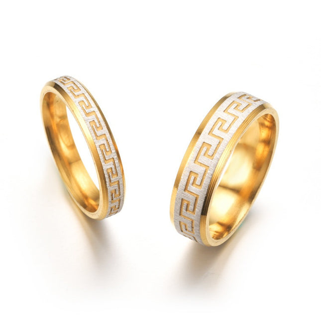 Stelvio Inele Cuplu , Model Clasic Grecesc, Placate Auriu Si Argintiu, Design Premium, Accesoriu Elegant Pentru Femei Si Barbati cod IF636Y Premium , Oferta