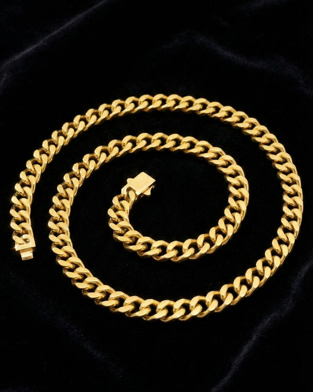 Lant Barbatesc Masiv Model Cuban Link, Placat Cu Aur Galben Inchizatoare Premium Tip Cutie Cu Siguranta, Design Clasic Si Impunator