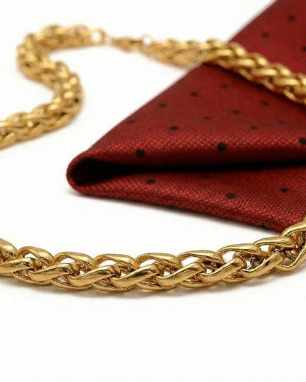 Lant Barbatesc Masiv Placat Cu Aur 18k, Model Impletitura Spiga De Lux, Grosime 9mm Si Lungime 60cm, Bijuterie Statement Din Otel Inoxidabil De