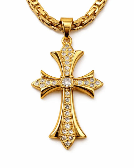 Lant Barbati 60cm, Cruce Aurie Cu Pietre, Model Asemanator Versace