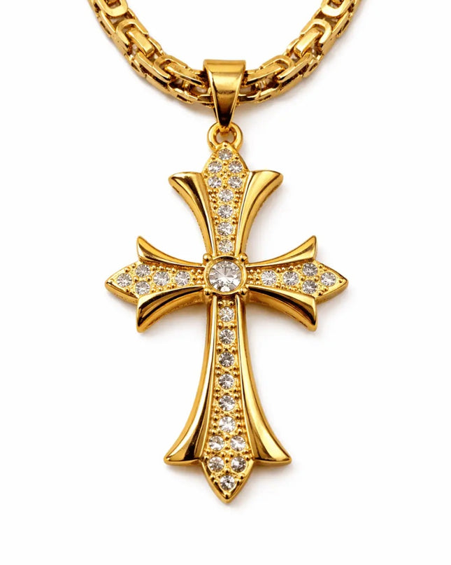Lant Barbati 60cm, Cruce Aurie Cu Pietre, Model Asemanator Versace
