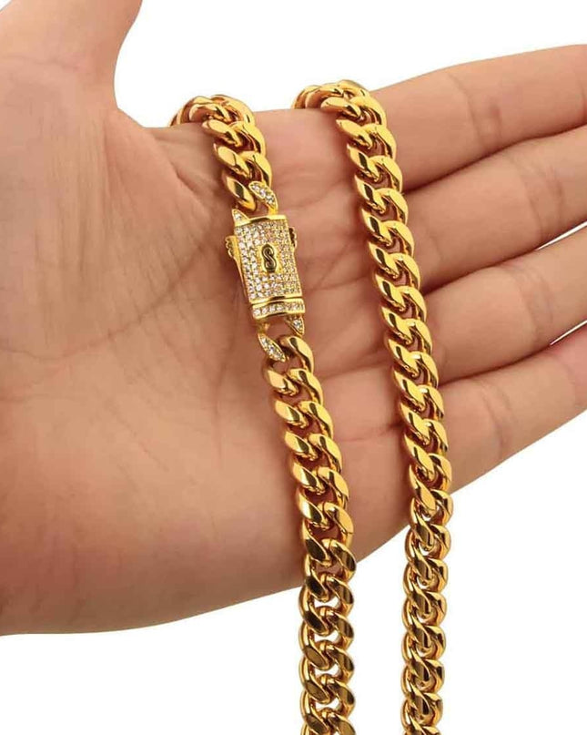 Lant Barbati Auriu Model Cuban Monaco, Masiv Cu Inchidere Decorativa, Bijuterie Urbana Stil Hip-hop Elegant