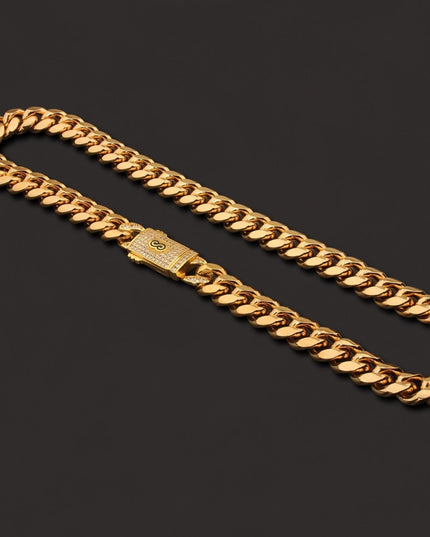 Lant Barbati Auriu Model Cuban Monaco, Masiv Cu Inchidere Decorativa, Bijuterie Urbana Stil Hip-hop Elegant