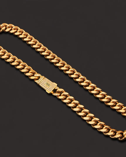 Lant Barbati Auriu Model Cuban Monaco, Masiv Cu Inchidere Decorativa, Bijuterie Urbana Stil Hip-hop Elegant