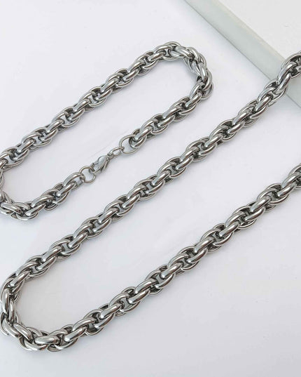 Lant Barbati Din Inox Argintiu, Model Roti Duble Rasucite, Lantisor Barbatesc Masiv 60cm, Latime 9mm, Greutate 65g Bijuterie Rezistenta Si Eleganta