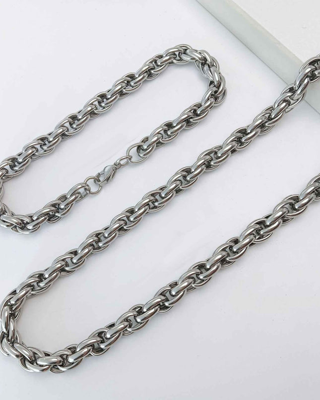 Lant Barbati Din Inox Argintiu, Model Roti Duble Rasucite, Lantisor Barbatesc Masiv 60cm, Latime 9mm, Greutate 65g Bijuterie Rezistenta Si Eleganta