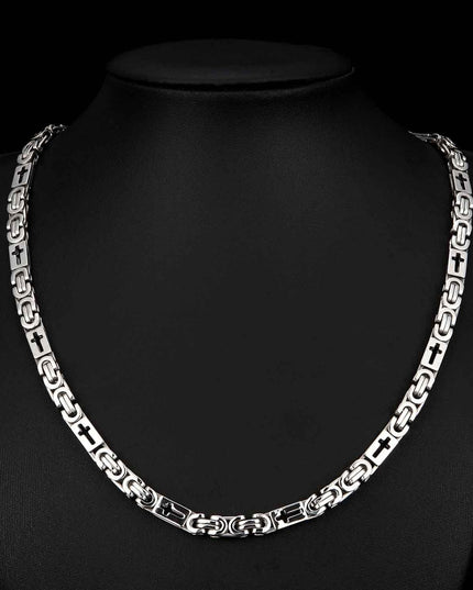 Lant Barbati Inox Argintiu Cu Elemente Cruce, Model Bizantin, 6mm Grosime, Bijuterie Urbana Stil Hip-hop Elegant