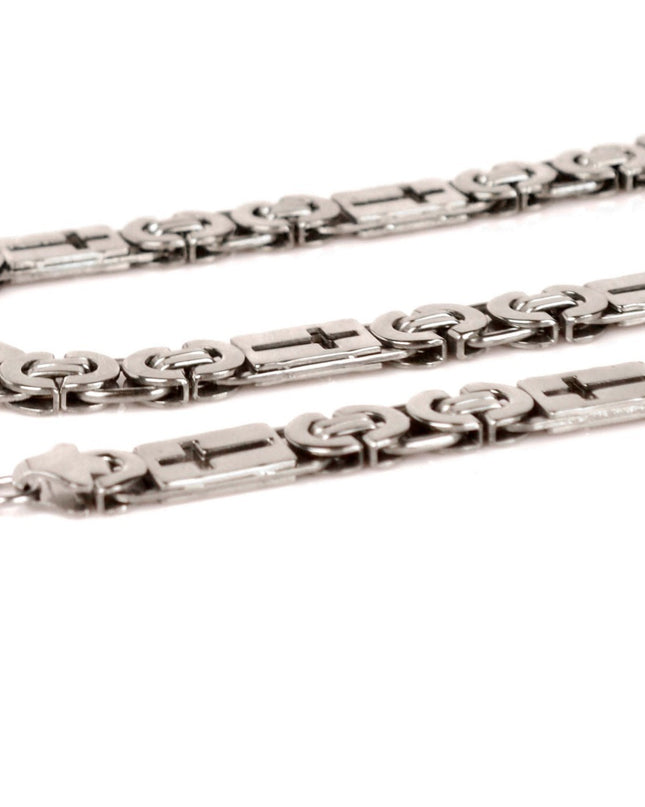 Lant Barbati Inox Argintiu Cu Elemente Cruce, Model Bizantin, 6mm Grosime, Bijuterie Urbana Stil Hip-hop Elegant