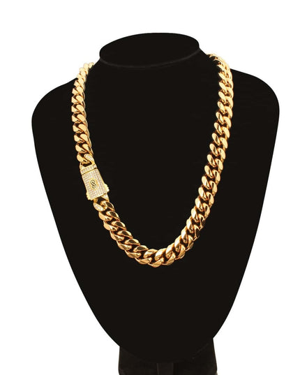 Lant Barbati Model Cuban Monaco, Auriu, Bijuterie Masiva Cu Inchidere Cu Pietre Premium, Stil Hip-hop Urban, Accesoriu Statement