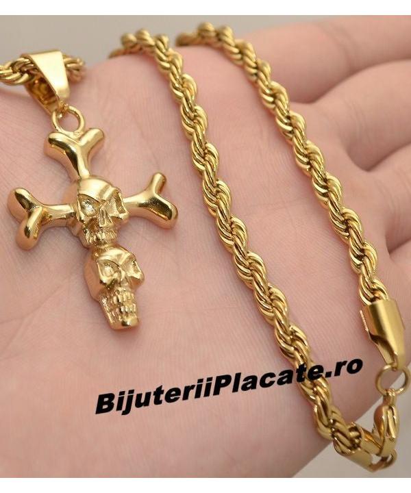 Lant Cu Pandantiv Inox Aurit- Crescent - Patinat Artificial