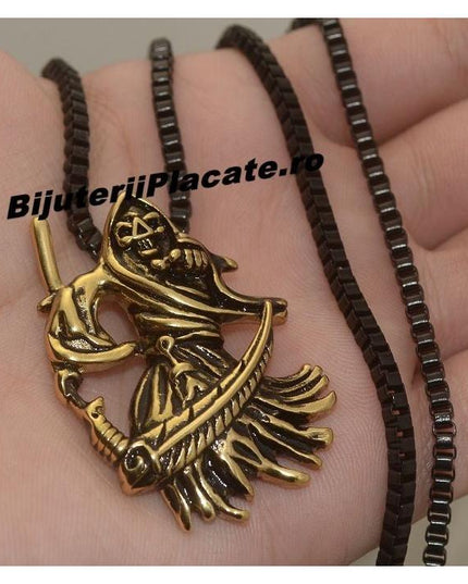Lant Cu Pandantiv Inox -death Scythe- Patinat