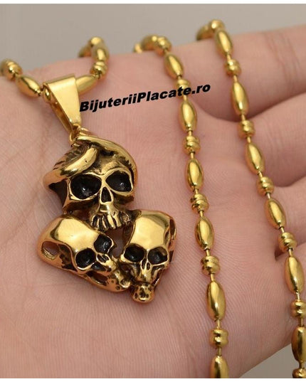 Lant Cu Pandantiv Inox -skull- Patinat Artificial