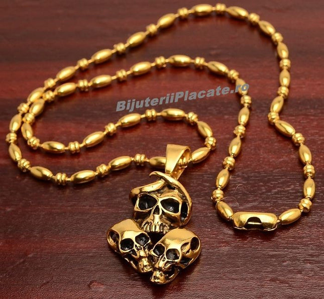 Lant Cu Pandantiv Inox -skull- Patinat Artificial