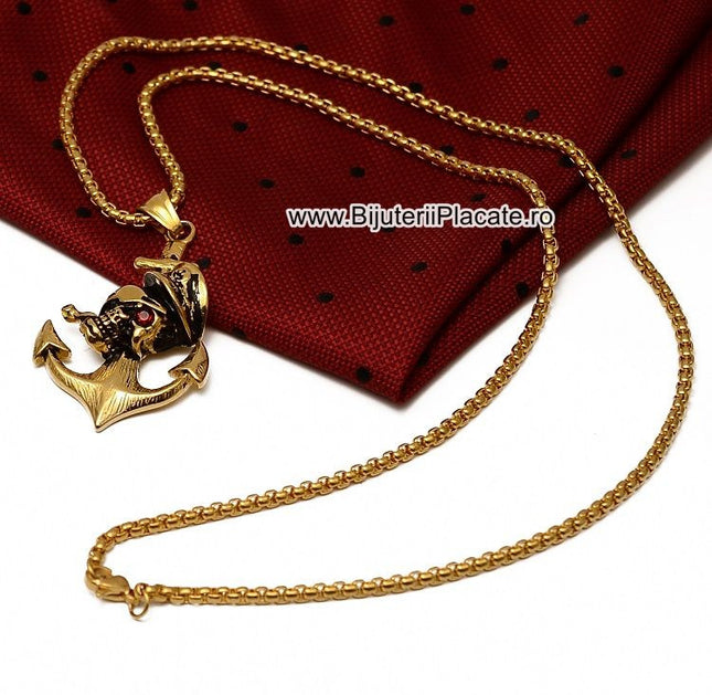 Lant Cu Pandantiv Inox -skull- Patinat Artificial