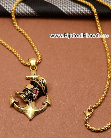 Lant Cu Pandantiv Inox -skull- Patinat Artificial