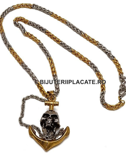 Lant Cu Pandantiv Inox -skull- Patinat Artificial