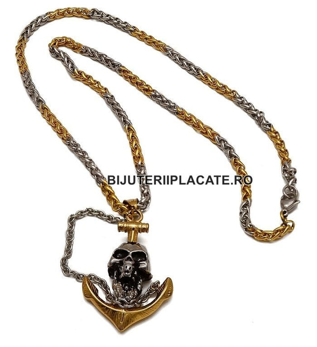 Lant Cu Pandantiv Inox -skull- Patinat Artificial