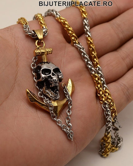 Lant Cu Pandantiv Inox -skull- Patinat Artificial