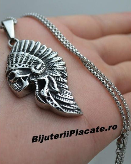 Lant Cu Pandantiv Inox - Skull - Patinat