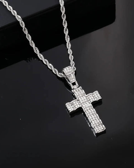 Lant Din Inox Placat Auriu Sau Argintiu– Cruce Masiva, Bijuterie Hip-hop Barbati