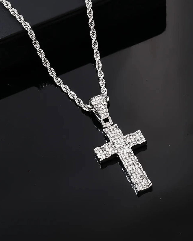 Lant Din Inox Placat Auriu Sau Argintiu– Cruce Masiva, Bijuterie Hip-hop Barbati