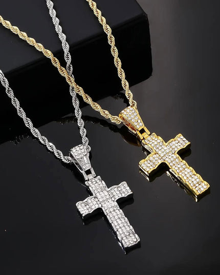 Lant Din Inox Placat Auriu Sau Argintiu– Cruce Masiva, Bijuterie Hip-hop Barbati
