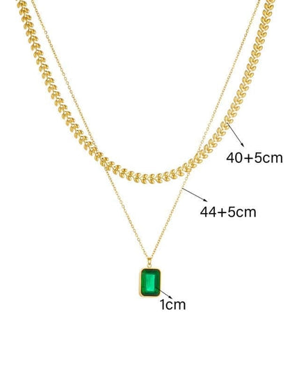 Lant Din Inox Placat Cu Aur Cu Pandantiv Piatra Verde – Colier Elegant Pentru Femei