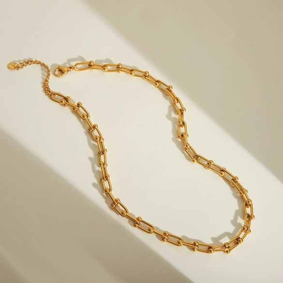 Lant Femei Inox Placat Aur, Model Modern Chain Link, Accesorii Elegante Din Otel Inoxidabil, Bijuterie Eleganta Pentru Tinute De Zi Sau Seara