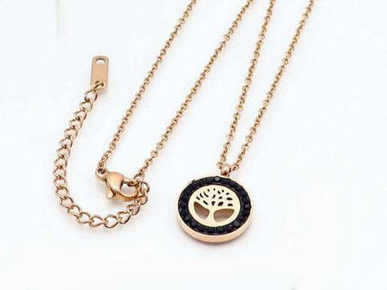 Lant Inox -- Copacul Vietii -- Gold Roze Cu Cristale Negre