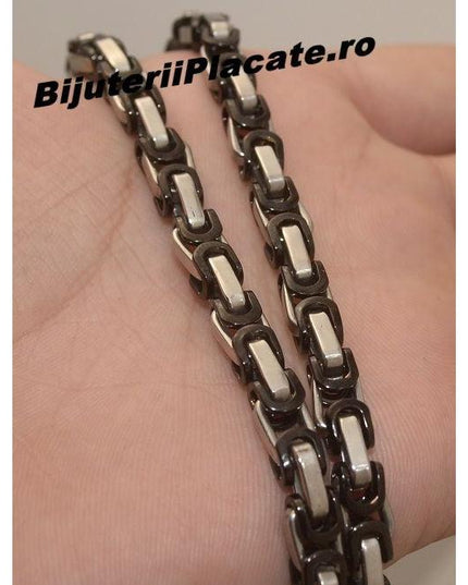 Lant Inox Model Byzantine Ton Argintiu Si Negru