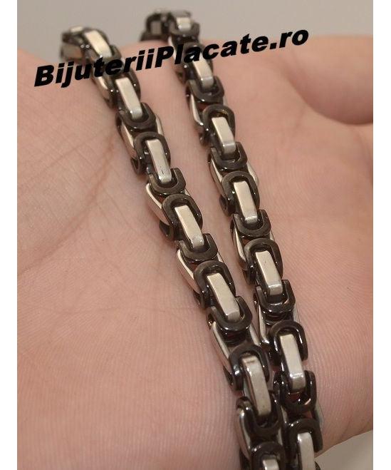 Lant Inox Model Byzantine Ton Argintiu Si Negru