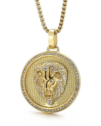 Lant Inox Si Pandantiv Model Cap De Leu ---lion--- Placat Aur Model Deosebit