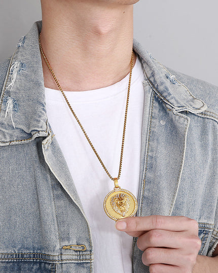 Lant Inox Si Pandantiv Model Cap De Leu ---lion--- Placat Aur Model Deosebit