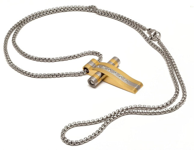 Lant Si Cruciulita Inox Ton Auriu Si Argintiu